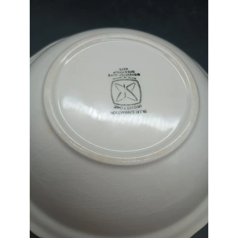 Blue Carnation Ironstone Cereal Bowl Floral Blue White Crazed